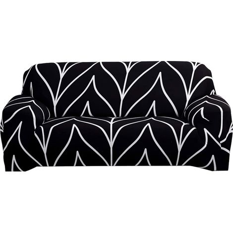 Stretch-Sofabezug für 4-Sitzer (4-Sitzer, Schwarzer Streifen)