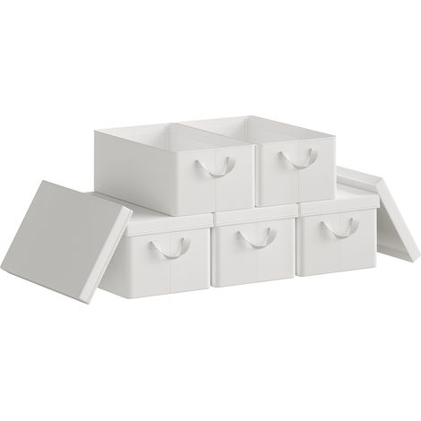 Lot de 5 Boîte de Rangement WOLTU, 48x29x20 cm, avec Couvercle, Coffre de Rangement en Tissu non Tissé, Pliable, Blanc