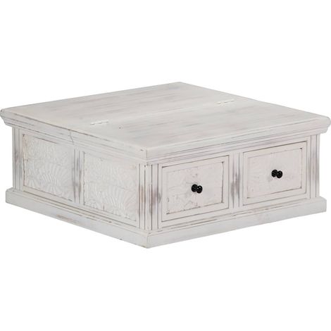vidaXL Mesa de centro de madera maciza de mango blanco 70x70x30 cm (1/4)