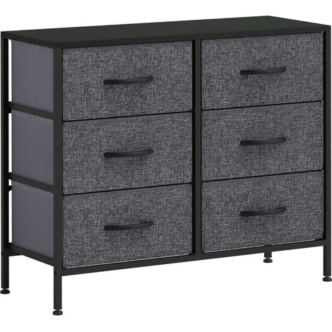 Fabric Chest of Drawers, Industrial Bedroom Dresser with 6 Fabric Drawers, Steel Frame and Wooden Top for Nursery, Living Room, Hallway, Black