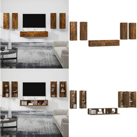 6-tlg. TV-Schrank-Set Räuchereiche Holzwerkstoff - TV-Schrank - Fernsehtisch - Regal - Wohnzimmer Dekoration - Holzmöbel - Home & Living (1/5)