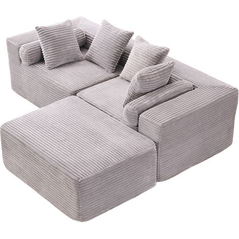 Divano modulare angolare con chaise longue senza braccioli, senza montaggio, schiuma e molle, grigio (1/5)