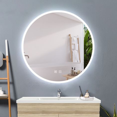Acezanble 60cm mirror with anti-fog +2 LED colors + round adjustable brightness + touch switch (1/5)