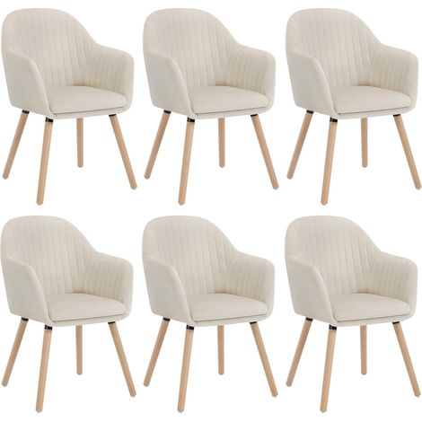 WOLTU 6x Kitchen dining chairs Living Room Corner chairs with Velvet Solid Wood Cream