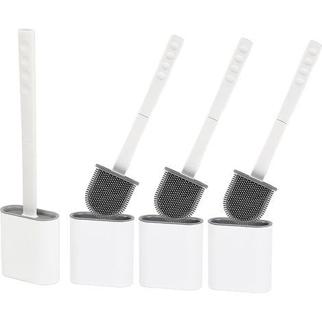 Silicone Toilet Brush with Holder - Flat Silicone Toilet Brush Under Rim - Wall-Mounted Toilet Brush Drilling - Rinseable, Dripless - Hanging Toilet Brush Holder (1/5)