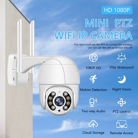 Caméra de sécurité extérieure PTZ 1080p 2MP étanche avec vision nocturne, audio bidirectionnel, détection de mouvement et accès à distance (1/2)