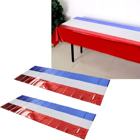 Lot de 2 nappes à motifs rouges, blancs et bleus en PET imperméable, idéales pour la fête du 4 juillet. (1/5)