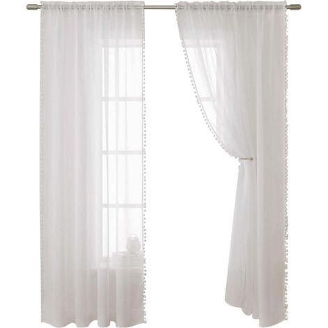 Transparente, strukturierte Leinen-Vorhänge mit Spitze, halbtransparent, leicht und atmungsaktiv, zur Fensterdekoration im Schlafzimmer, Wohnzimmer und Esszimmer (2 Paneele). (1/5)