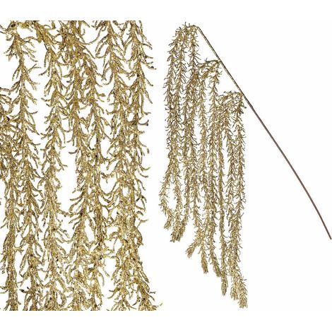 Rami decorativi natalizi di felce dorata glitterata cadente, set da 12 pezzi, Rametto glitterato: cm 52 H