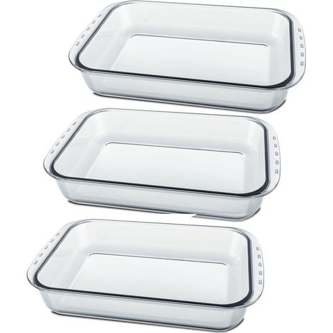 Plateau à four - JUANIO - Lot de 3 plateaux rectangulaires - Verre - 5 L - Compatible four/réfrigérateur/congélateur
