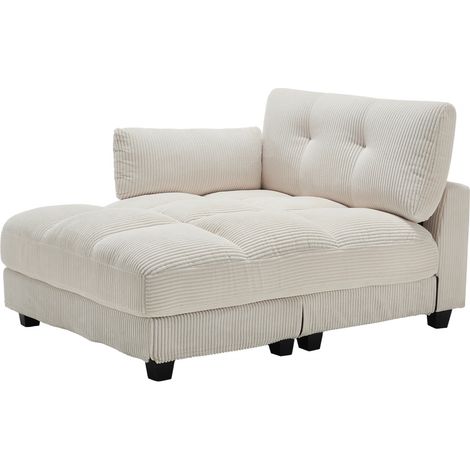 CHICFURN Sofá de 2 plazas 224x140x81 cm en tela acanalada beige modular con USB y 2 cojines (1/5)
