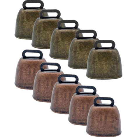 Lot de 10 cloches pour vaches - Cloches décoratives - Cloches de ferme - Cloche pour vaches au pâturage - Petites cloches en métal - Cloche pour chèvres - Cadeau animalier - 5 en bronze + 5 en bronze (1/5)