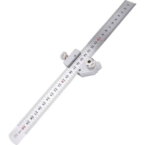 Règle de traçage multifonctionnelle en acier avec gabarit de positionnement et système de fixation pour le travail du bois, poignée à 45° et 90°, outil auxiliaire de perçage. (1/5)