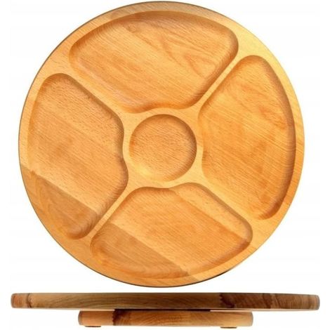 CCYKXA 20cm Rotating Tray, Round/Circular Divided Wooden Serving Tray for Snacks (1/4)
