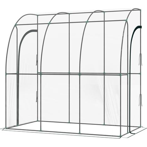 Serre de jardin adossée bâche PVC renforcée transparente 2 portes enroulables 214x118x212 cm