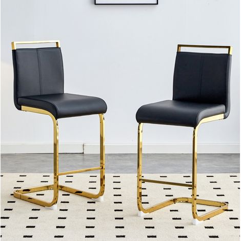 REDOM - Taburete de bar moderno asiento en PU estructura metálica altura 96.5 cm negro y dorado (1/5)