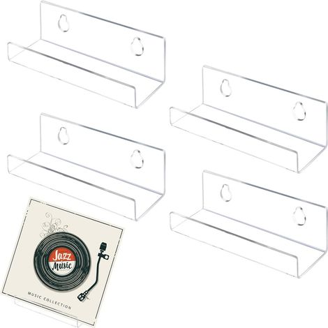 Soporte Para Discos - Acryl Transparente 10 cm - Montaje En Pared - Para Vinilos Libros Y Objetos Decorativos - Pack De 4 (1/5)