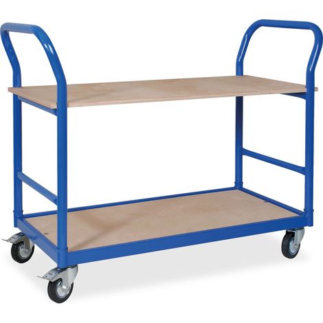 BRB Table chariot, bleu, verres 1140 x 500 mm Dimensions (H x Lg x P) 890 mm, charge max. 250 kg, 2 niveaux (1/2)