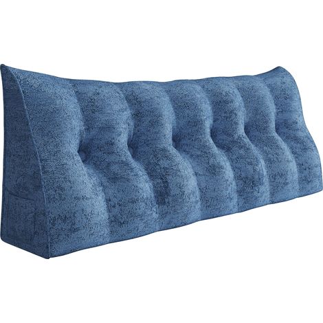 VERCART Großes Bettruhe Keilkissen, Lang Lesekissen, Dekoratives Kopfteilkissen, Dreieckiges Rückenkissen, Loungekissen für Tagesbett oder Couch,Blau,180x50x20CM (1/5)