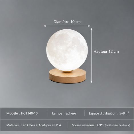 Veilleuse LED Lampe de Chevet Lune lumière blanche monochrome D100 3W 220V G9 10,5 × 10,5 × 12,5 cm 418 g – Livraison gratuite
