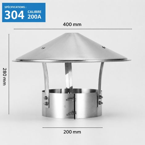 Chapeau de cheminée anti-pluie en inox 304 pour conduit 200 mm 304 200 40 × 40 × 8 cm 1 kg – Livraison gratuite