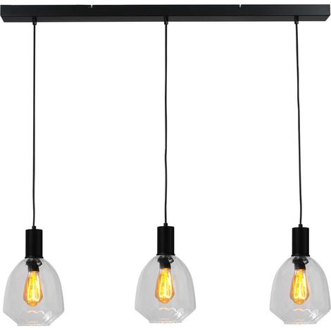 Lampe suspendue 3 lumières - noire - Porto avec verres transparents Nicolette - 2711-05-05-100-3-12