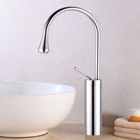 Robinet de lavabo haut mitigeur monocommande – Laiton haute qualité – Finition galvanoplastie multicouche – Hauteur 450 mm – Tuyau G3/8'' inclus (1/5)