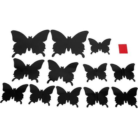 Décor mural papillon 3D noir, 24 pièces autocollants adhésifs pour salon, stickers muraux décoratifs en relief, lot de papillons réalistes pour décoration intérieure (1/5)