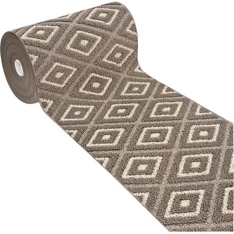 Tapis de Cuisine Au Mètre H57 Coureur Doux Losanges 3D Bordé Moderne Antidérapant - Beige (1/4)