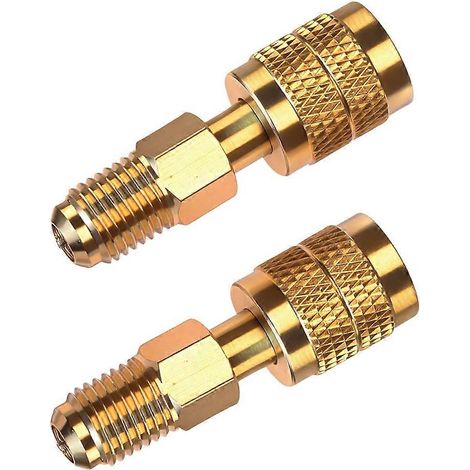 Adaptateur en laiton pour réfrigérant R32/R454B (lot de 2), filetage inversé femelle/mâle 1/4", raccords rapides à faible perte pour systèmes de chauffage, ventilation et climatisation. (1/5)