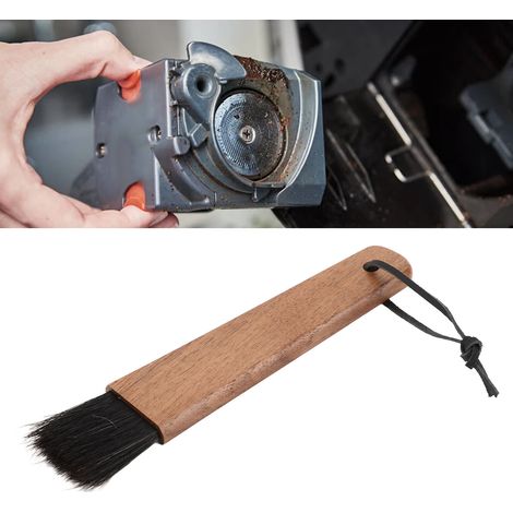 Brosse de nettoyage pour moulin à café, brosse en bois de noyer à poils de sanglier, manche plat, manche en noyer et poils de sanglier noirs. (1/5)