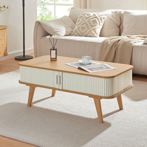 Couchtisch Tysvær 100x50x40 cm Bambus/Cremeweiß [en.casa]