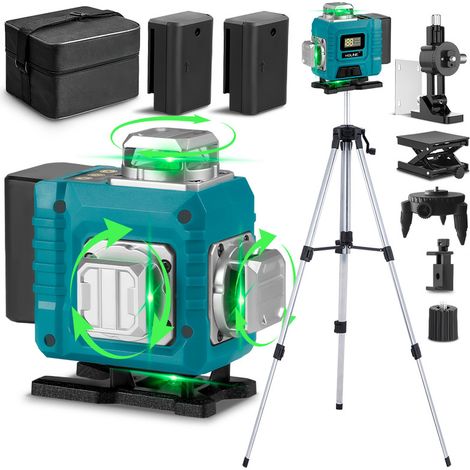 Nivel Láser 4 x 360°,4D Verde 16 Líneas Autonivelante Herramienta Láser de Nivelación Cruzada,Avce Nivel Trípode 150 cm - 25m - LK-808
