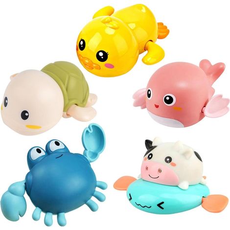 Ensemble de 5 jouets de bain à remontoir en forme d'animaux, adorables jouets flottants pour jouer dans le bain et la piscine, jouets aquatiques interactifs pour enfants, garçons et filles (1/5)