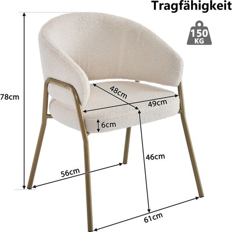 Set mit 6 Esszimmerstühlen 61 × 56 × 78 cm, weißer Plüschstoff, goldene Beine – MEUBLIV (1/5)