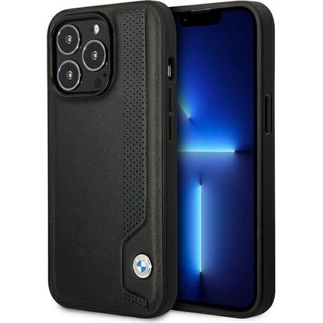 Custodia BMW BMHCP14L22RBDK per iPhone 14 Pro 6.1" nera/nera rigida in pelle con pois blu (1/5)
