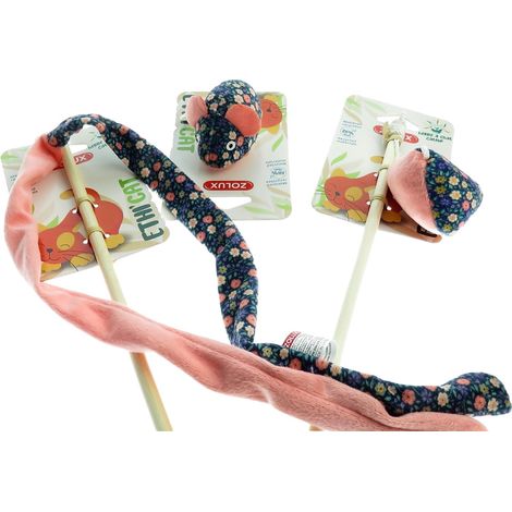 2 canne à pêche et 1 souris tissu fleur rose, jouet pour chat - animallparadise (1/4)