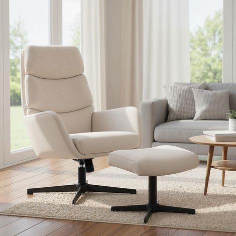 Sillón lounge acolchado con reposapiés, respaldo alto, base metálica, beige (1/5)