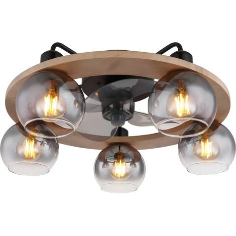 Ventilatore Soffitto con Luce 5 Bracci E27 3 Pale Nero Effetto Legno