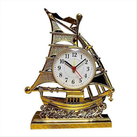 Réveil horloge voilier de table style vintage rétro, ornement doré (1/5)