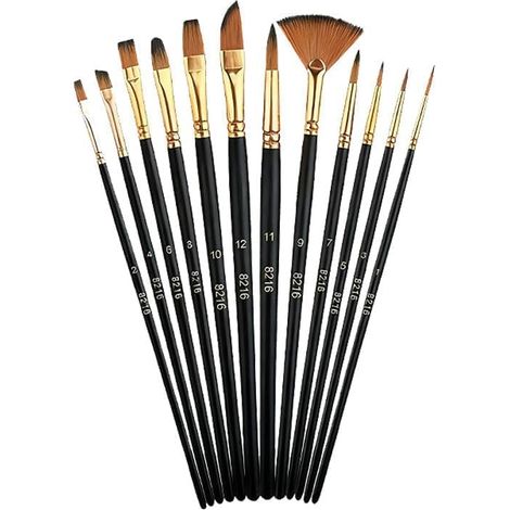 Lot de 12 Ensemble De Pinceaux d'artiste, Pinceaux Peinture Acrylique, Pinceau de Peinture à l'huile Nylon Art Pinceaux Brosse, Aquarelles débutants Artistes (1/5)