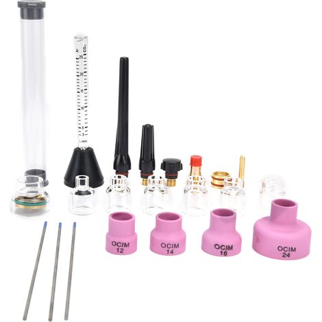 Buse de soudage TIG Argon avec débitmètre, aiguille tungstène 2,4mm et joints d'étanchéité, kit complet pour torches WP-17/18/26. (1/5)