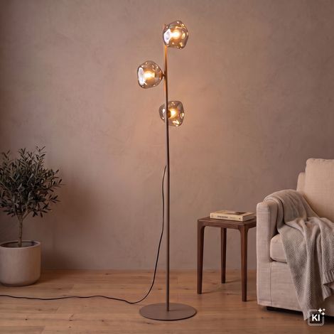 Stehlampe 3-flammig Beige Cognac Metall Glas G9 151 cm Stehleuchte (1/5)