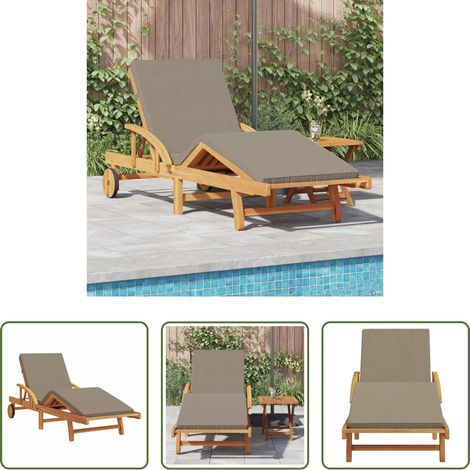 Gartenliege - Sonnenliege mit Kissen Taupe 200 x 67 x 84cm Massivholz Akazie (1/5)