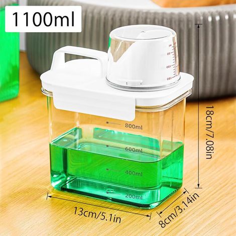 Dispensador hermético de detergente para ropa con vaso medidor, caja de almacenamiento de detergente en polvo, dispensador de detergente líquido para ropa, dispensador de cereales (1100 ml) (1/3)