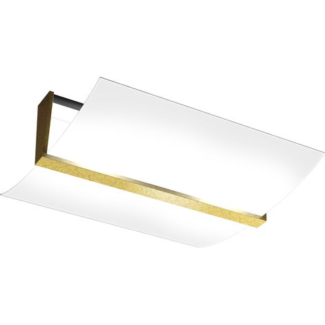 Plafoniera Contemporanea Wood Metallo Foglia Oro Vetro Bianco 2 Luci E27 43Cm