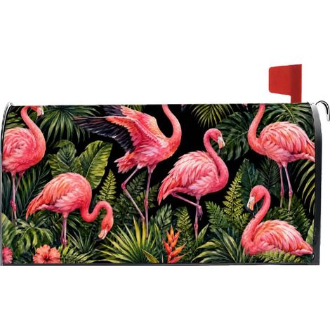 Cache Boîte aux Lettres Flamant Rose Taille Standard 18 x 21 Pouces Enveloppe de Boîte aux Lettres Motif Estival Feuilles Tropicales en Polyester Imperméable pour Décoration de Jardin et (1/5)