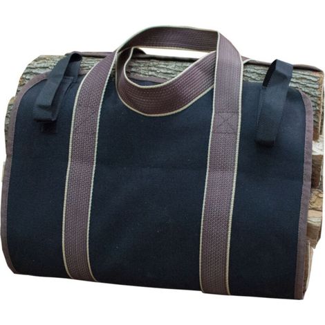 Firewood Log Carrier - Canvas Fireplace Log Bag Log Storage Bag for Easy Carrying (Black)