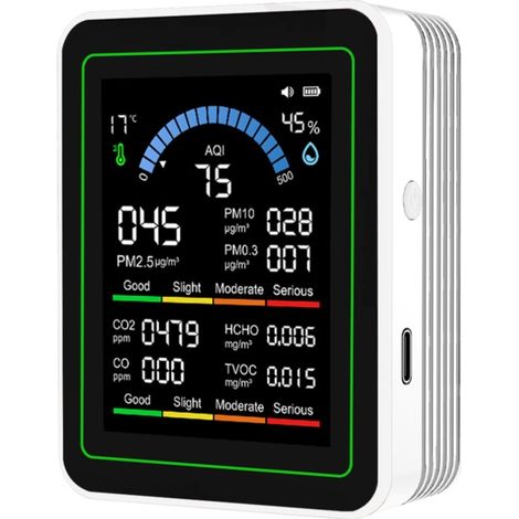 Tester per condizionatori d'aria 10 in 1, display TFT 2,8 pollici, misura PM2.5/PM10/PM0.3/HCO3-TVOC/CO₂/AQI/temperatura/umidità, batteria 2000 mAh (1/5)
