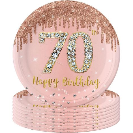 16 assiettes en carton 70ème anniversaire Rose Or Rose 23cm pour femmes